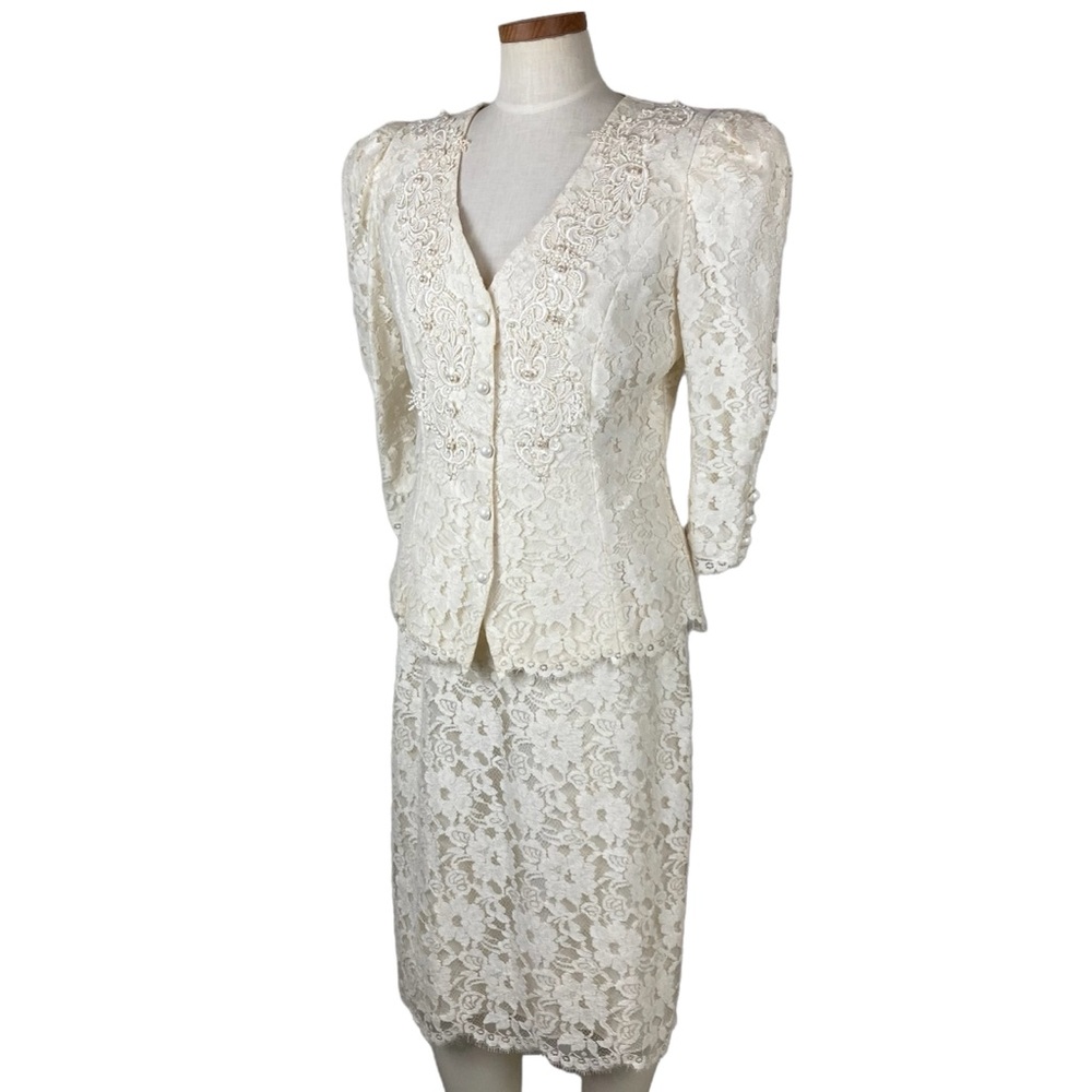Vintage Cachet By Bari Protas Lace Skirt Suit  Sz S-M